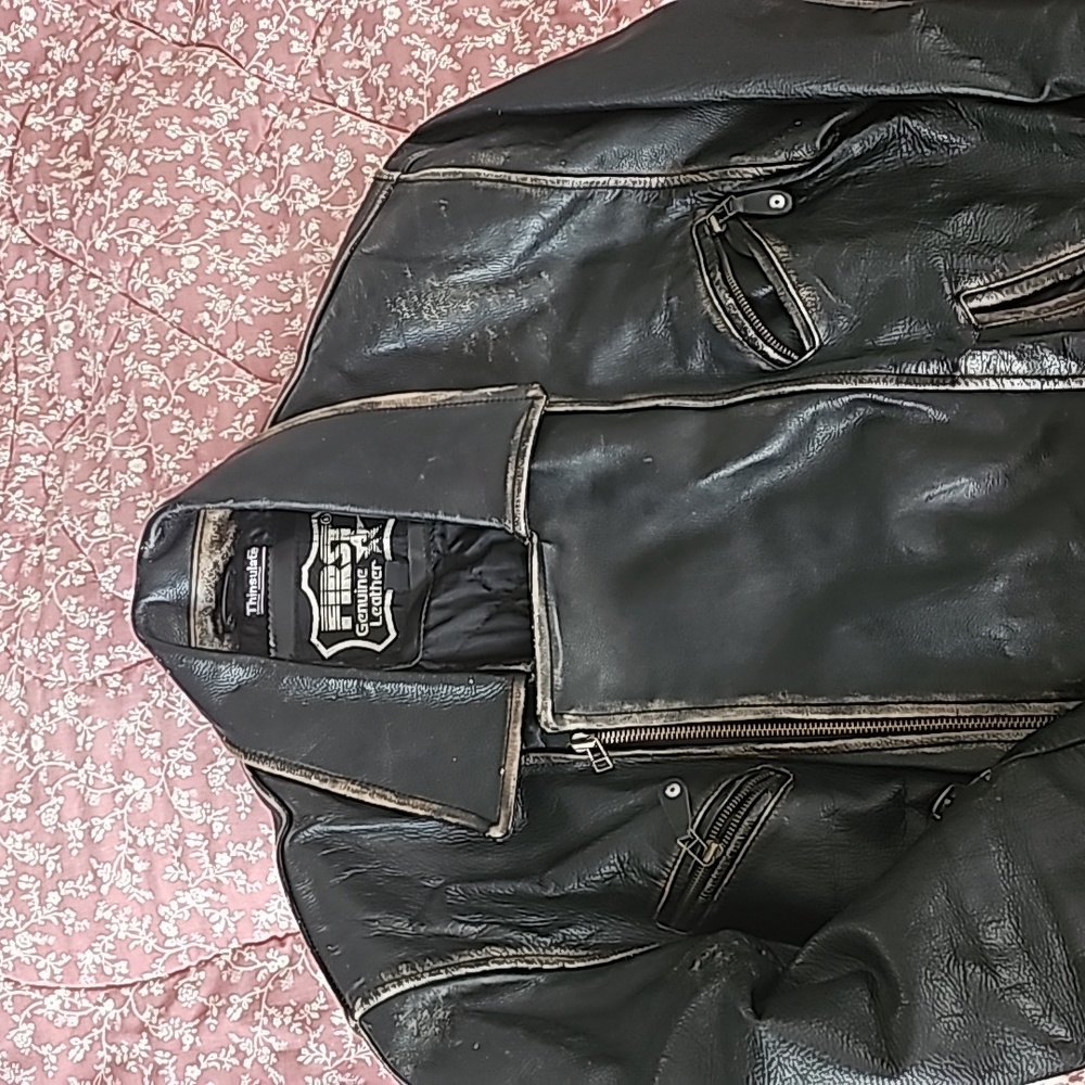 Thinsulate First Men's Black Genuine Buffalo Leather Motorcycle Jacket Size S